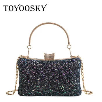 

TOYOOSKY Luxury Sequins Fashion Party Wedding Clutch Bag Evening Bag Ladies Mini Messenger Bag For Women Flap Shoulder Bag Purse
