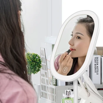 

Makeup Mirror With LED Light Cosmetic Mirrors Ellipse Shape Desktop Vanity Mirror Makeup Mirrors Portable USB Charging Mirror