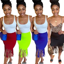 HHDMV WNY8838 модная Горячая Распродажа новая сексуальная снижение возраста длинная юбка эластичная кисточка дизайн средней длины трикотажная юбка