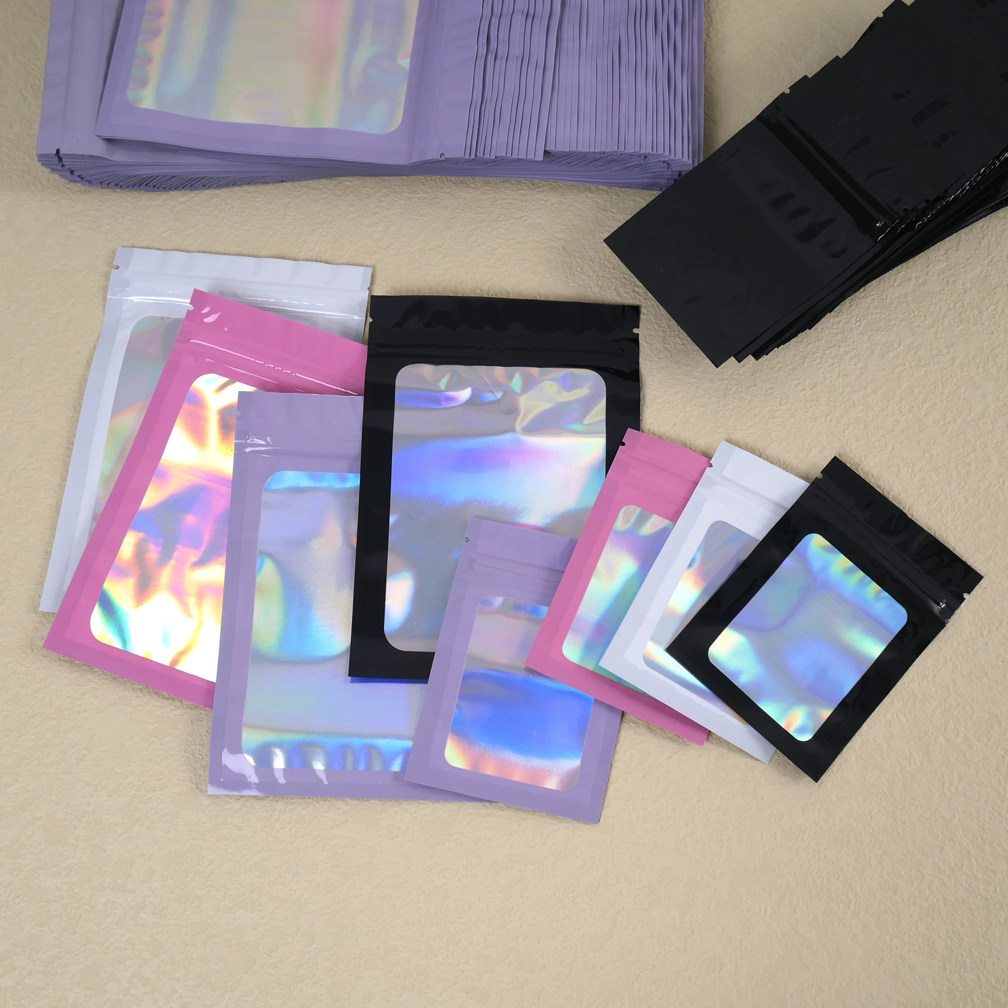 Small Proof Mylar Bags Resealable Odor Proof Bags Holographic Packaging Pouch Bags For Eyelash Jewelry Food Card Storage 100 Pcs 50pcs smell proof mylar bags visible holographic packaging bag resealable ziplock opp bags foil pouch bags for jewelry packaging