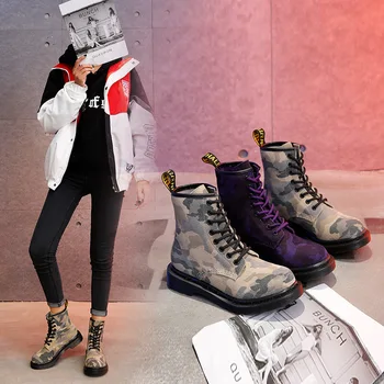 

Camouflage Martin Boots Women Boots Winter Female British Flat Desert Outdoor Tooling Snow Boots Black Combat Boots for Women