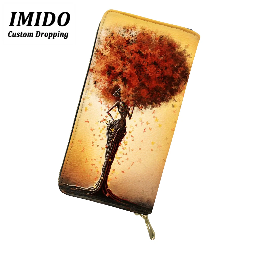 IMIDO, модные женские кошельки, африканская девушка, узор, многофункциональные кошельки на молнии, Женский кошелек, паспорт, монета, карта, посылка, на заказ - Цвет: wll5111