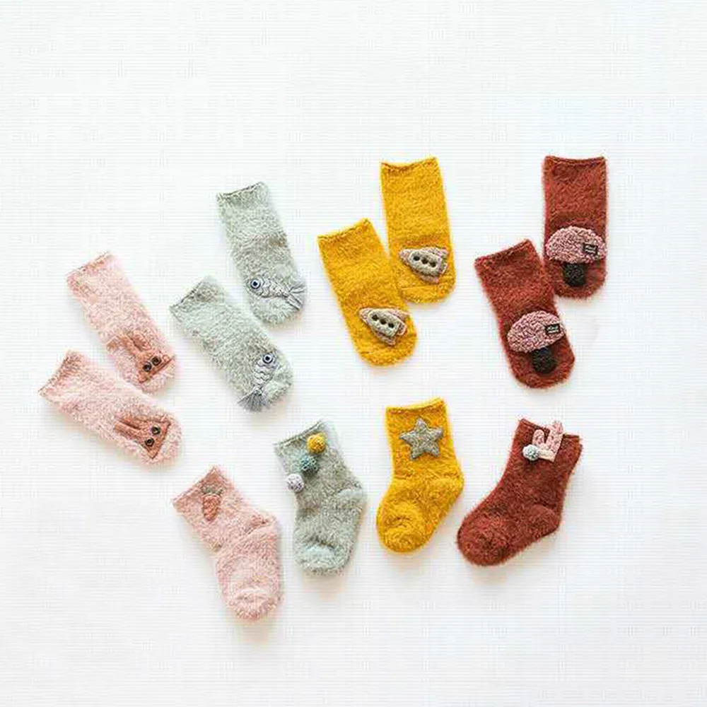 Детские носки Дети Младенцы Малыши милые унисекс мини-морковь мультфильм Твердые Противоскользящие теплые носки H5
