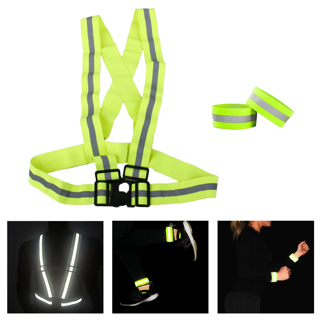 Reflective Wristbands Safety Reflector Straps Elastic Wristbands Armbands with Adjustable Reflective Vest