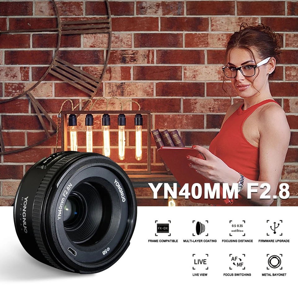 YONGNUO YN 40 мм F2.8N AF объектив MF YN 40 мм широкоугольный объектив с автофокусом для Nikon D500 D7100 D7000 DSLR Объектив камеры
