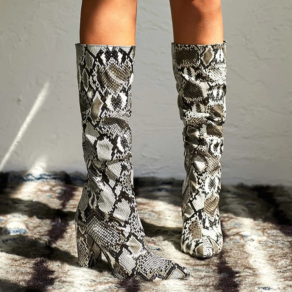 Женские зимние ботинки с острым носком в стиле змеи; повседневные женские ботинки в стиле ретро; оригинальные ботильоны; ботинки; женская обувь; пикантные ботильоны