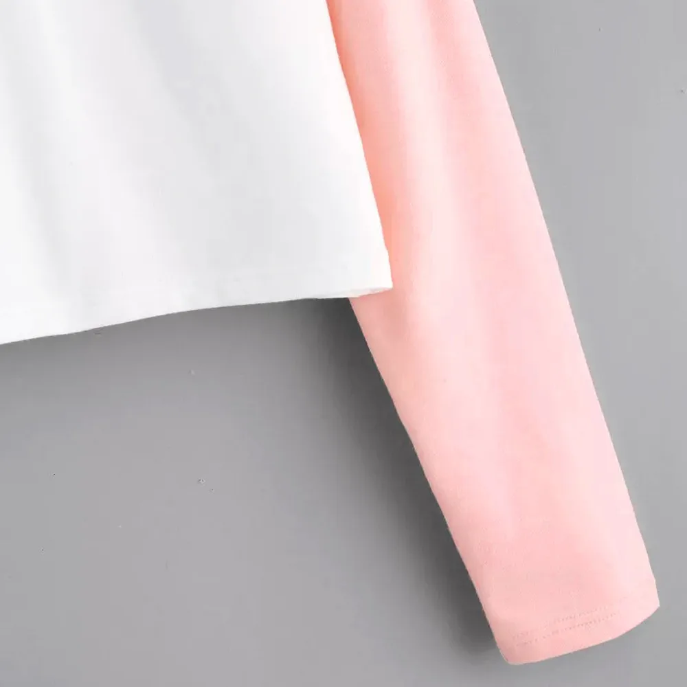 JAYCOSIN Fashion Women Casual Simple Sweatshirt Patchwork Long Sleeve Solid Color Comfortable Soft Short Pullover Tops Blouse