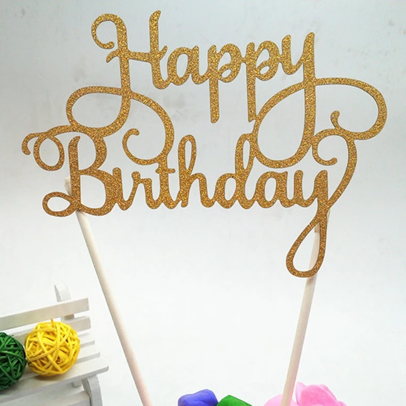 1 шт Золотой/Серебряный Топпер для торта «С Днем Рождения» флажки для торта День рождения украшения для детей для дома год Рождественский торт кекс
