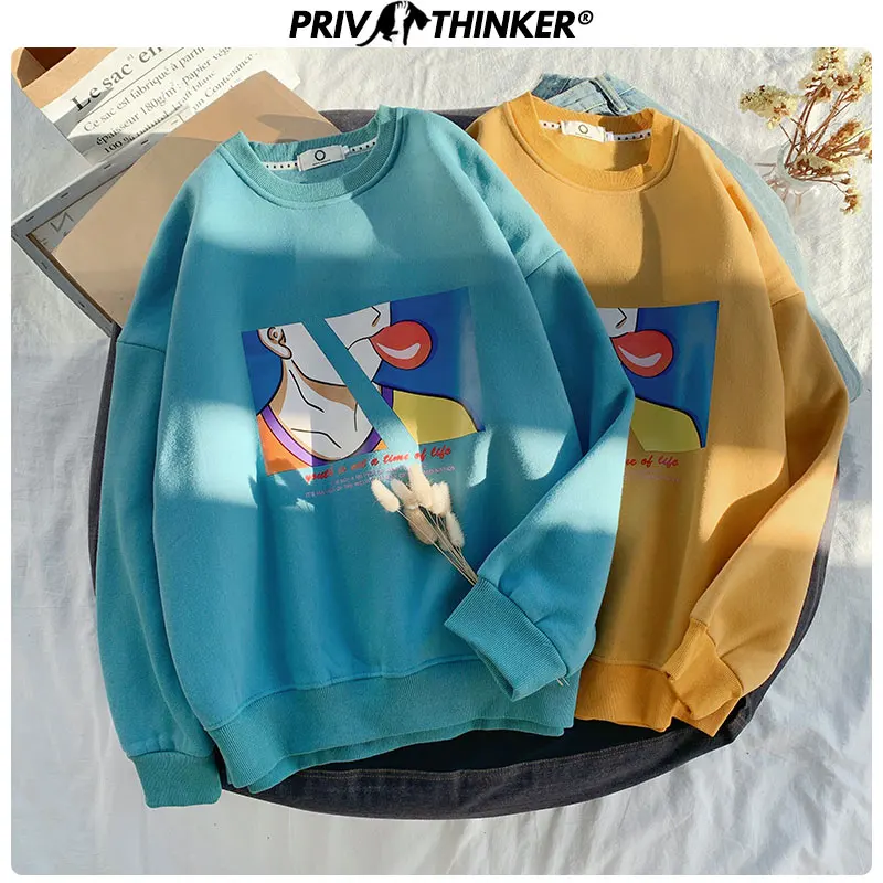 Privathinker новые Парные толстовки с принтом женские пуловеры 4 цвета свободные толстовки женские осенние модные корейские топы с круглым вырезом