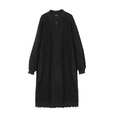 [11,11] IRINACH92 зимняя новая коллекция женское длинное рваное шерстяное платье - Цвет: Черный