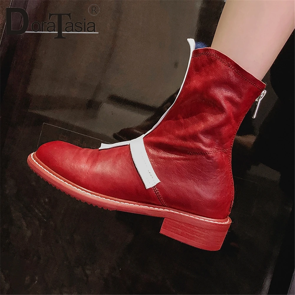 

DORATASIA New Big Size 34-42 Luxury Brand women's Genuine Leather Chunky Heels Shoes Woman Casual Party Ankle Boots Women
