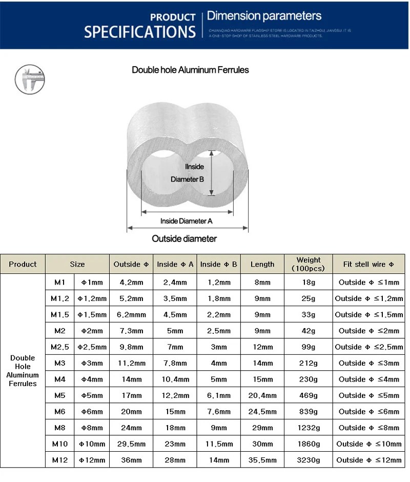 Ochoos 200PCS Silver Double Hole Aluminum M1.5 Clamp Cap for 5MM Wire Rope Ochoos 200PCS Silver Double Hole Aluminum M1.5 Clamp Cap for 5MM Wire Rope