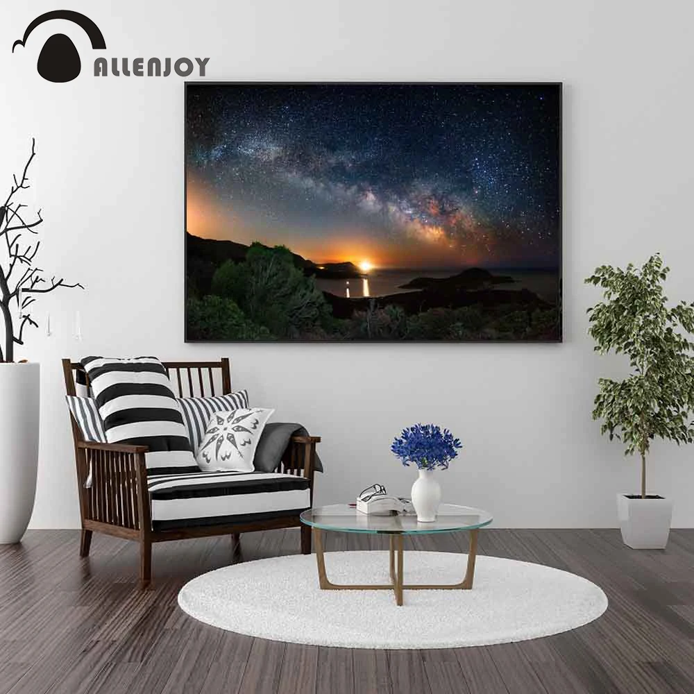 

Allenjoy Aurora Posters and Prints Starry Sky Night Stars Lake Living Room Canvas Paintings Milky Way Art Wall Pictures Charts
