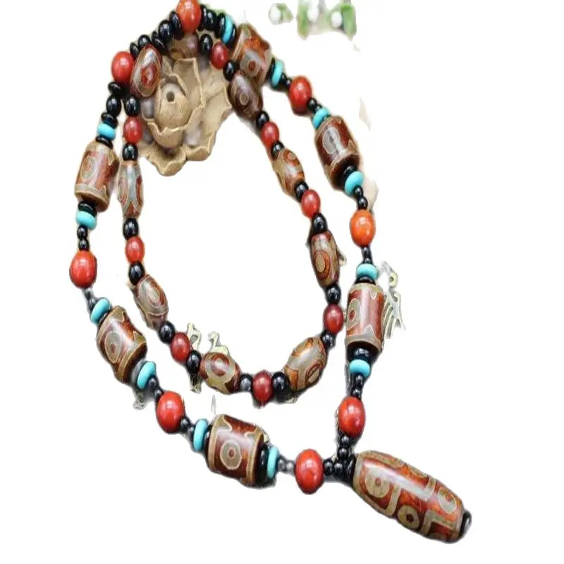 

Natural Tibet Old Dzi Bead Old Agate Necklace Bracelet Three Eyes Nine Eyes Dzi Bead Necklace