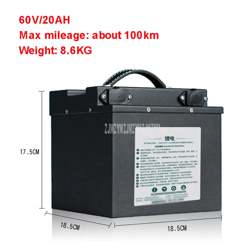 Черный 60V 20AH Электрический велосипед 18650 литиевая батарея для 800-1200W моторный электровелосипед электрический велосипед мотоцикл батарея максимальный расход 100 км - Цвет: Черный