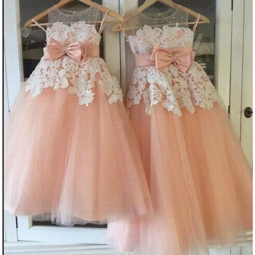 flower girl dress with pink sash