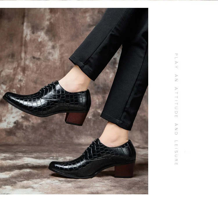 Дополнительные увеличению Роскошные Мужские модельные туфли Для мужчин, итальянские свадебные туфли Стиль мужской формальный деловой кожаный обувь Для мужчин каблук 4 см
