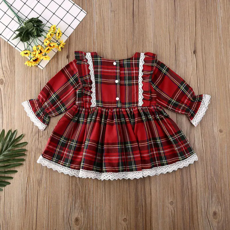 Christmas Girls Dress Toddler Baby Kid Girls Lace Ruffles Tutu Party Dress Plaid Xmas Costumes 1-6Y Children Clothes girls dress,kids clothes