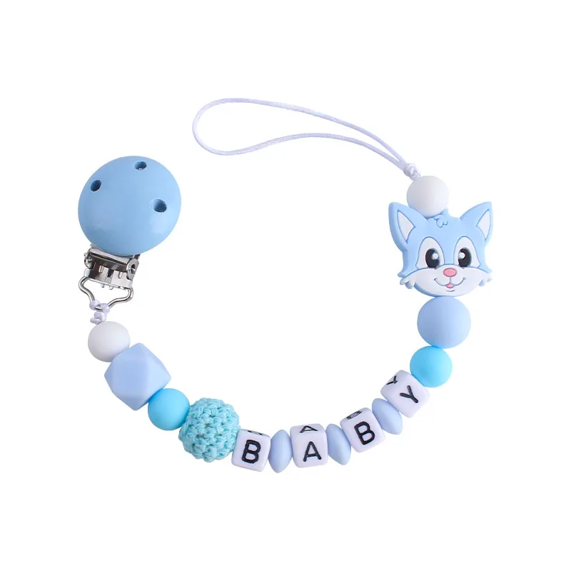 Clips para chupete de bebé con nombre personalizado, soporte para cadena de chupete de Estilo de gato para bebé, chupete para la dentición, Clips para chupetes