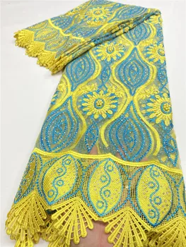 

XIYA 2020 High Quality African Lace Fabric With Stones Sewing French Embroidery Lace Fabric For Nigerian Wedding Parry QF3558B-1