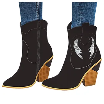 

Plus size 43 Women's Boots winter fall new Pointed Toe Square Heeled Shoes Side Zipper Mid-Tube Knight Booties 2020 Botas Mujer