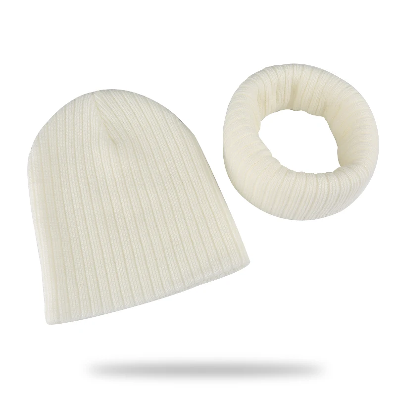 Winter Kids Boy Girl Solid Color Knitted Cap And Scarf Set Crochet Baby Beanie Hat Children's Accessories Bonnet