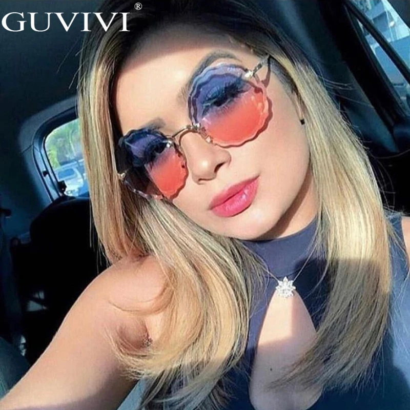 Rimless Round Sunglasses Women Men Gradient Vintage Sunglasses Luxury Retro Mens Sun Glasses Brand Designer Small Eyewear