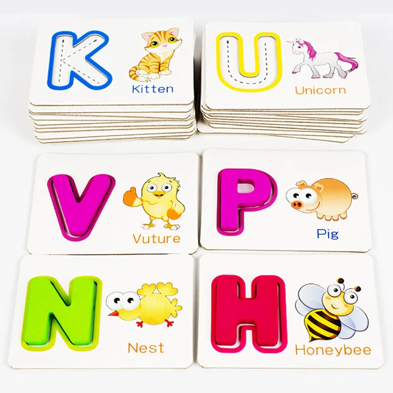 Children Alphabet Puzzle Game Card English Alphabet Letters Learning Toys Vocabulary Word Picture Game Educational Puzzle Toys