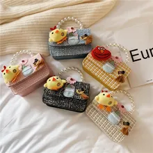 Raged Sheep Children handbags Cotton Linen Cute Chick Shoulder Bags Messenger Flower Pearl Girl Princess Bag Mini Kids Purses
