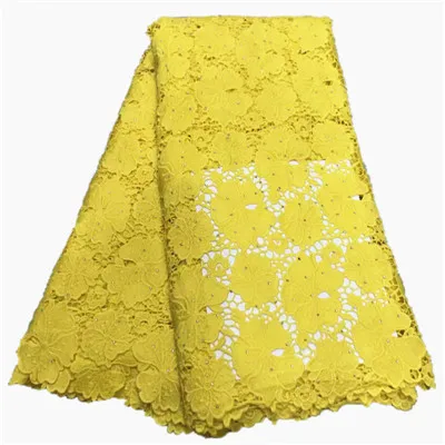 Желтая африканская Кружевная Ткань 5 ярдов высококачественное гипюровое кружево с камнями нигерийская кружевная ткань для вечерние - Цвет: ZQ170725G2