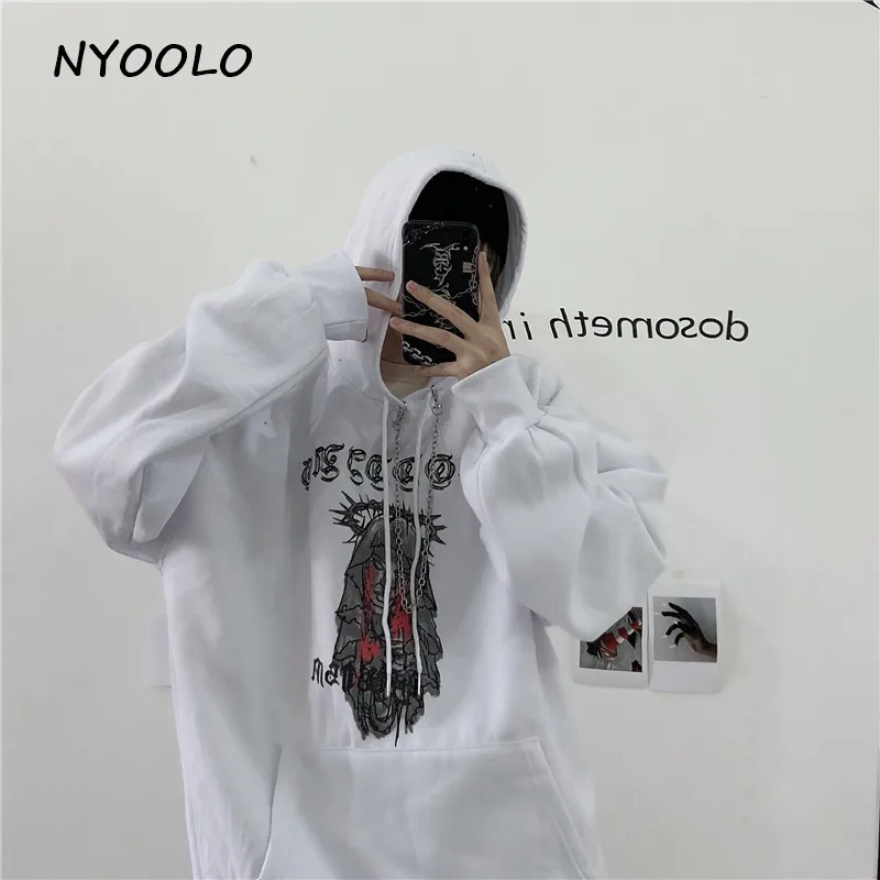 NYOOLO Harajuku стиль ужас кровавый с буквенным принтом толстые теплые толстовки с капюшоном на осень и зиму свободные вязаные пуловеры с капюшоном Толстовка для мужчин и женщин