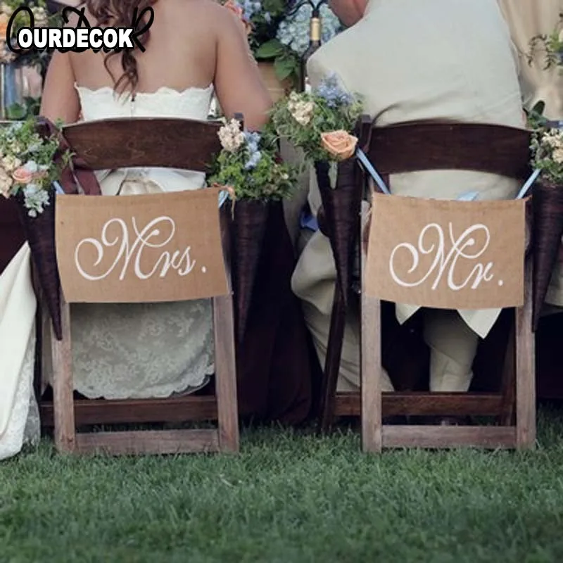 Деревенские Свадебные плакаты знаки Mr and Mrs знак стула винтажные Свадебные украшения стул с джутовым баннером знак для жениха и невесты Вечерние поставки
