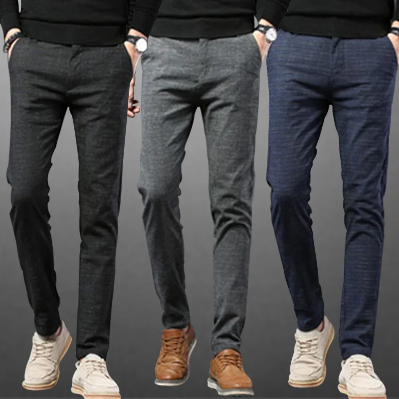 

Autumn and Winter New Men's British Plaid Casual Pants Business Casual Slim Fit Trousers（28-38）