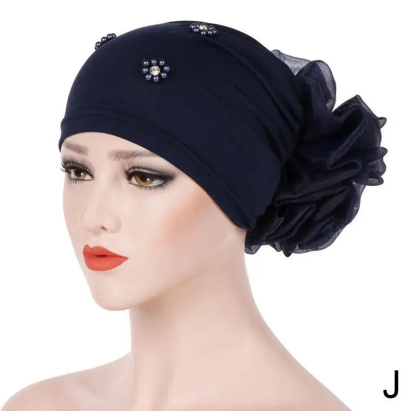 Мусульманская шапка под хиджаб, Женская Цветочная бандана, шапка Braidss, шапка для выпадения волос, головной шарф, тюрбан, шапка с цветком - Цвет: J