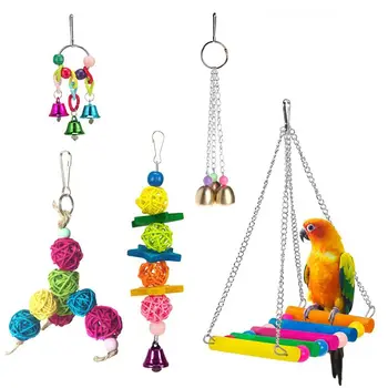 

Pack Of 5 Bird Chewing Toy Bird Hanging Bell Bird Ladder Pet Bird Cage Hammock Swing For Parakeets, Cockatiels, Macaws, Parrots