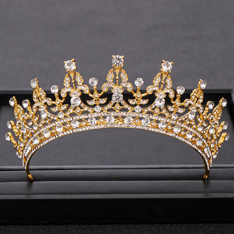 Gold AiliBride тиара Свадебная Корона Свадебные аксессуары для волос роскошная хрустальная Королевская корона в стиле барокко женский подарок для взрослых вечерние украшения для волос - Окраска металла: Gold