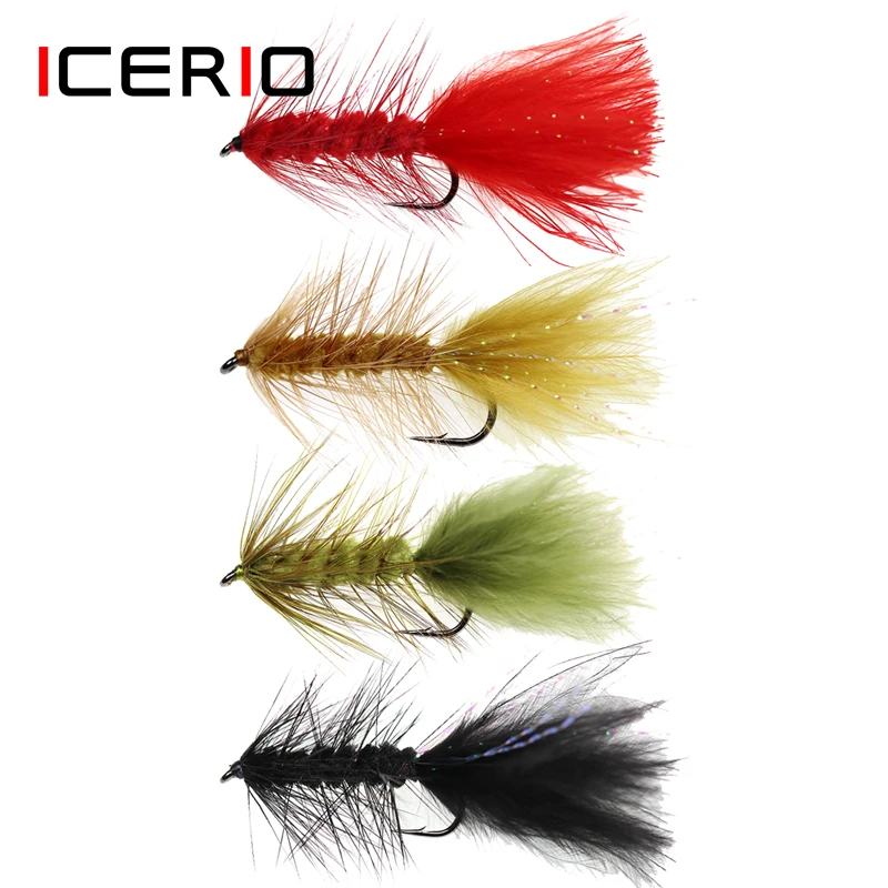 Icerio 6 Pcs Wollige Bugger Streamers Vliegvissen Lokt Olijf Rood Zwart 