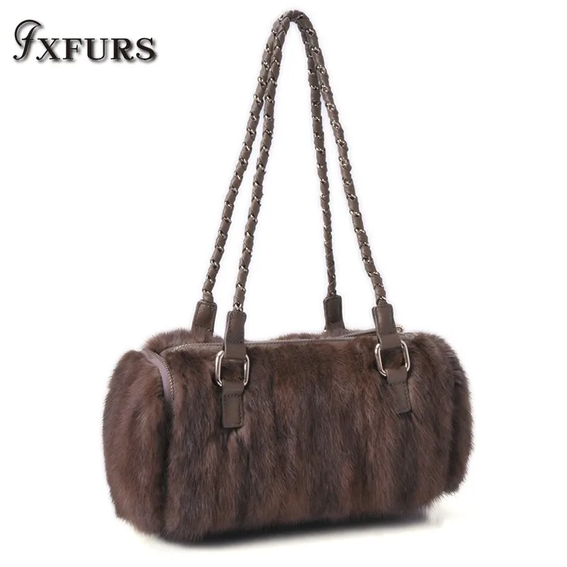 

2019 New Fashion Mink Fur Handbag Mink Leather Single-shoulder Lady Bag Wrist Bag Winter Zipper Chain Real Fur Causal Women