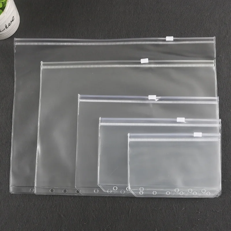 PVC 지퍼 보관 가방, 느슨한 잎 책 정보 가방, DIY 느슨한 잎 내부 코어 보관 책 액세서리, A5, A6, A4, B5, 5 개