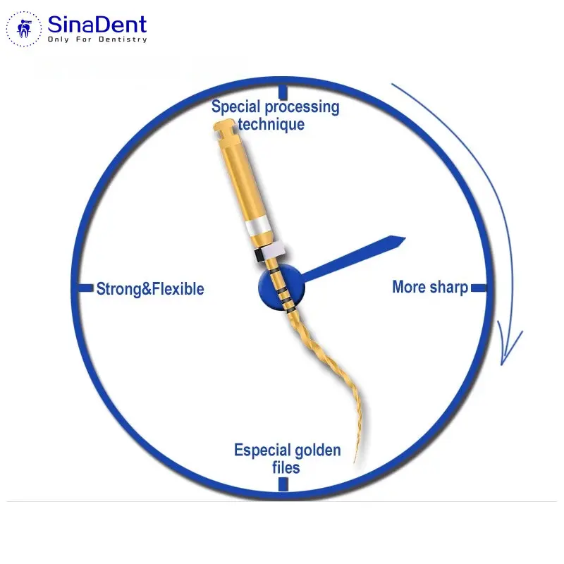 Ротационные напильники Denta Endo золотые для подготовки корневого канала двигателя