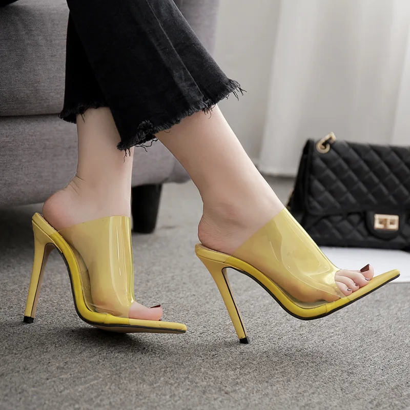 

Europe And America 2019 New Style Candy-Colored Transparent Pointed-Toe Sexy High Heel Slippers Four Colors Have Do 40 Yards Lar