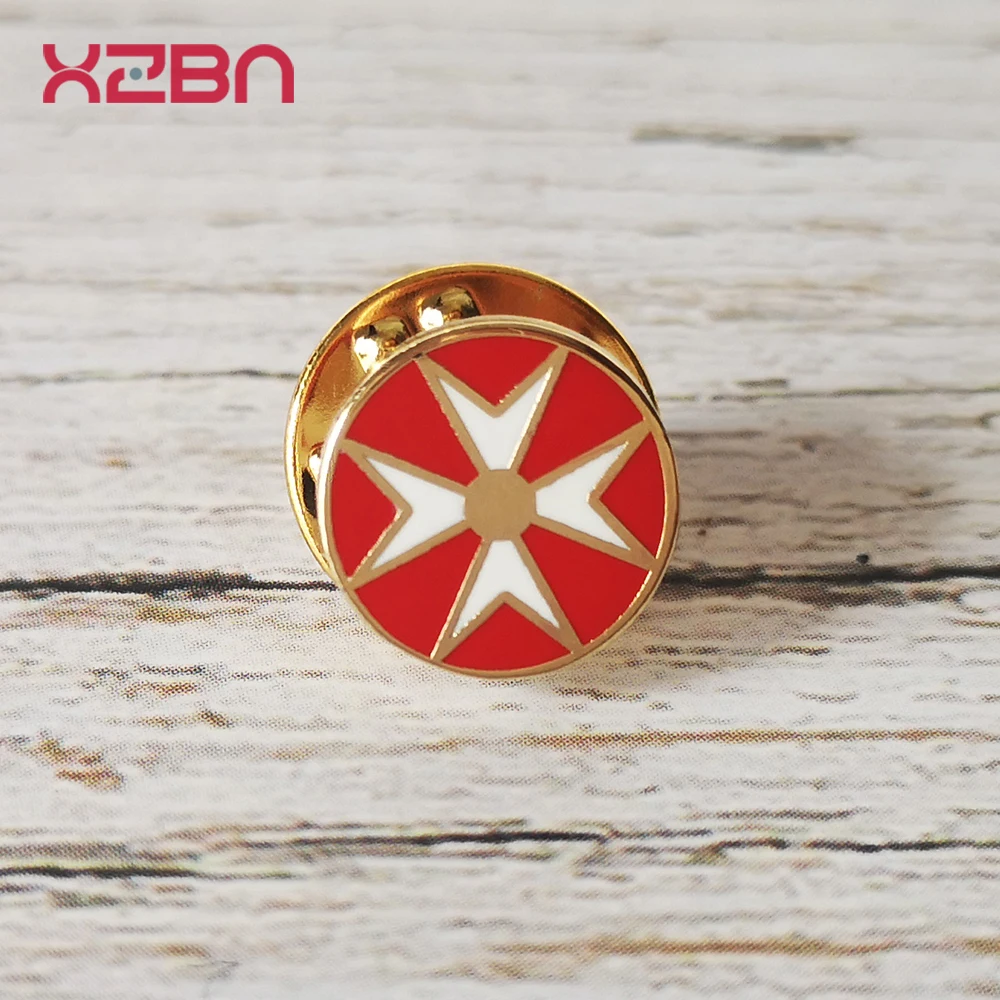 Masonic Lapel Pins Freemasonary Badge Mason Freemason Black Red Cross Templar order of Knights of Malta Gold Plated Zinc Alloy enamel pins metal pins lapel pins medal badge