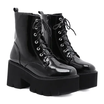 

winter new women's boots with thick and Big size autumn and short boots with lace up British style
