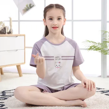 

New Summer Short Sleeve Clothes Boys Girls Pajamas Set Children's Clothing Sleepwear Cotton Pyjamas Kids Night Teenager Suits