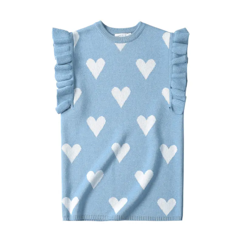 blue heart Новинка года; платье-майка для девочек детское осеннее платье с оборками детское вязаное платье-комбинезон; свитер цельнокроеное зимнее платье для малышей - Цвет: blue heart