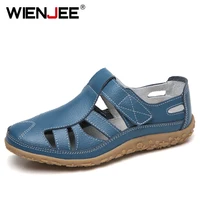 Sandales de gladiateur en croûte de cuir pour femmes, chaussures d'été, plates, ajourées, décontractées, à fond souple, de plage 5