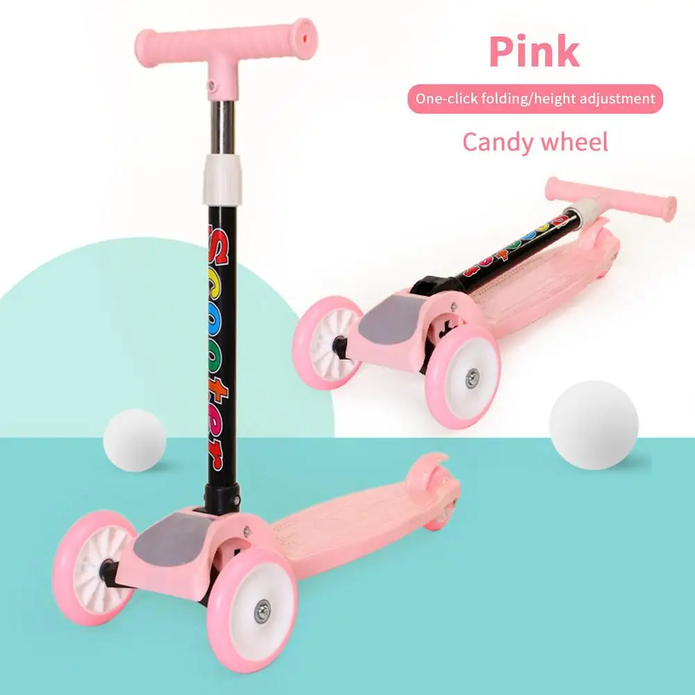 3 Wheel Adjustable Height Kids Kick Folding Foot Scooter With Flashing Wheels For Kids Aged 2 To 8 Sport Toy