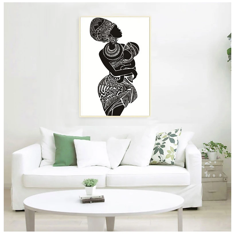 Beautiful African Woman With Baby Bedroom Wall Art Canvas Painting