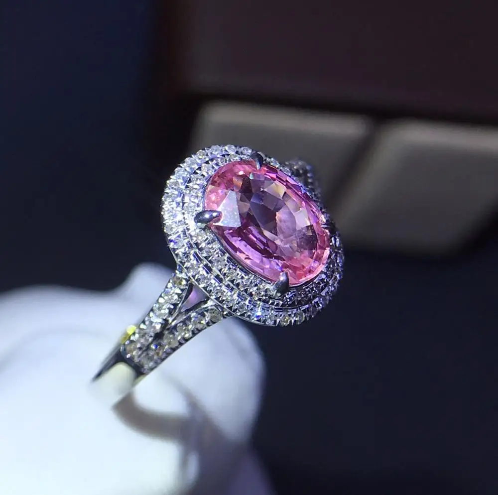 Кольцо с розовым сапфиром Real Pure 18 K натуральный розовый padпараdscha драгоценные камни-сапфиры 1.06ct бриллианты камень женское кольцо