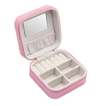 

1pc Portable Jewelry Bag Delicate Leather Jewelry Storage Box Travel Toiletries Organizer For Women Girls